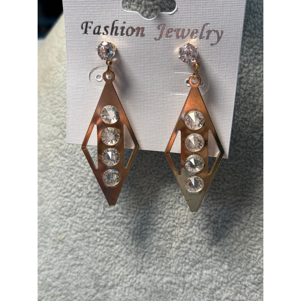 #6. Gold-tone Geometric Drop Rhinestone Earrings